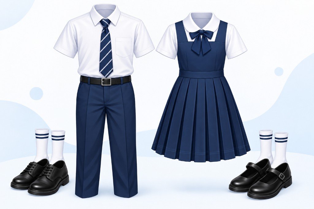 School shirt, pants, dress and shoes